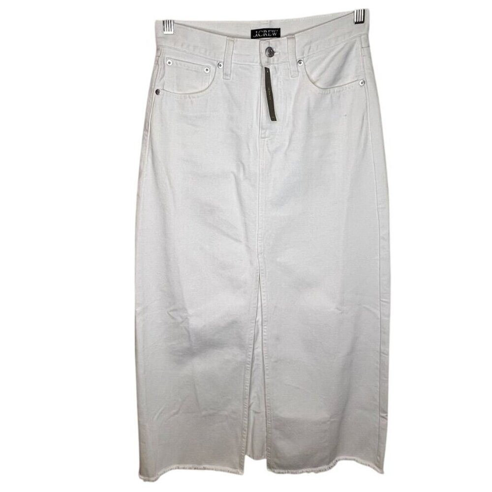 J.Crew White High-Rise Denim Maxi Skirt Frayed Hem Size 26 100% Cotton NWT - Picture 2 of 10